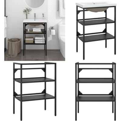 Badezimmer-Waschtischgestell mit Waschbecken Schwarz Eisen - Badezimmer Waschen - Waschtisch Image