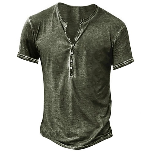 Herren Henley Hemd T-Shirt Langarmshirt Kurzarm Einfach Vintage Mode Basic Gewaschen Henley Urlaub Straße Ausgehen Sommer Dunkel Braun Dunkelgrau Hellgrau Henley T-Shirt Image
