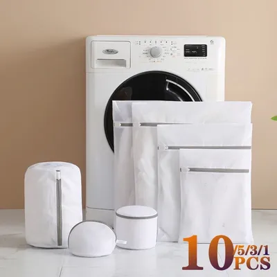 1/3/5/10PCS Zipper Mesh Laundry Bag Thickened Fine Mesh Laundry Basket Mesh Bag for Washing Machine