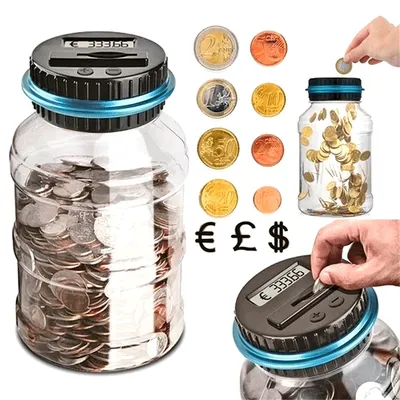 Clear Coin Saver, Battery Operated Money Bank, Large Bucket Savings Box for Teenagers and Adults,