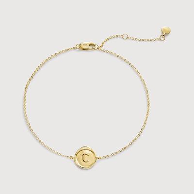 Gold Mini Initial C Stamp Chain Bracelet
