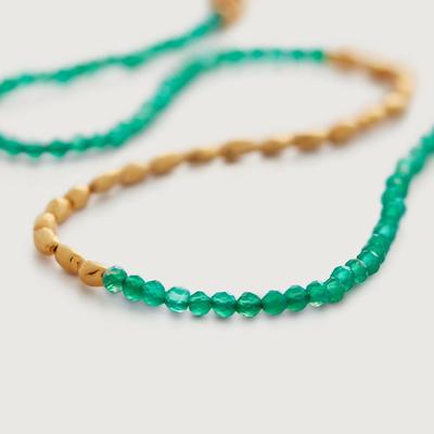 Gold Mini Nugget Gemstone Beaded Necklace Green Onyx