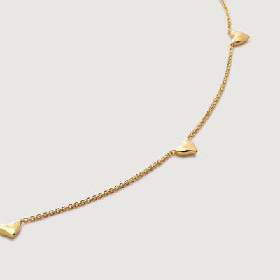 Gold Heart Station Chain Necklace