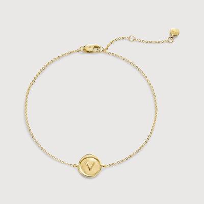Gold Mini Initial V Stamp Chain Bracelet