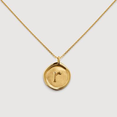 Gold Initial R Stamp Chain Necklace