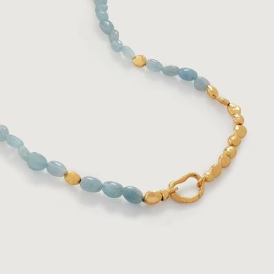 Gold Rio Gemstone Beaded Necklace Aquamarine