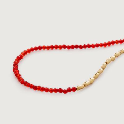 Gold Mini Nugget Gemstone Beaded Necklace Red Onyx