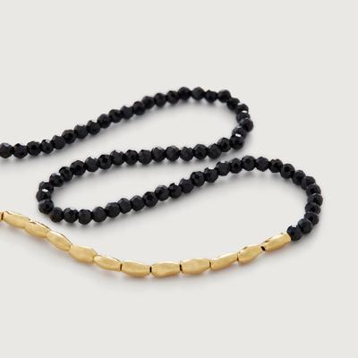 Gold Mini Nugget Gemstone Beaded Necklace Black Spinel
