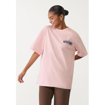 Stradivarius Oversize heavy cotton printed T-shirt Pastel pink L