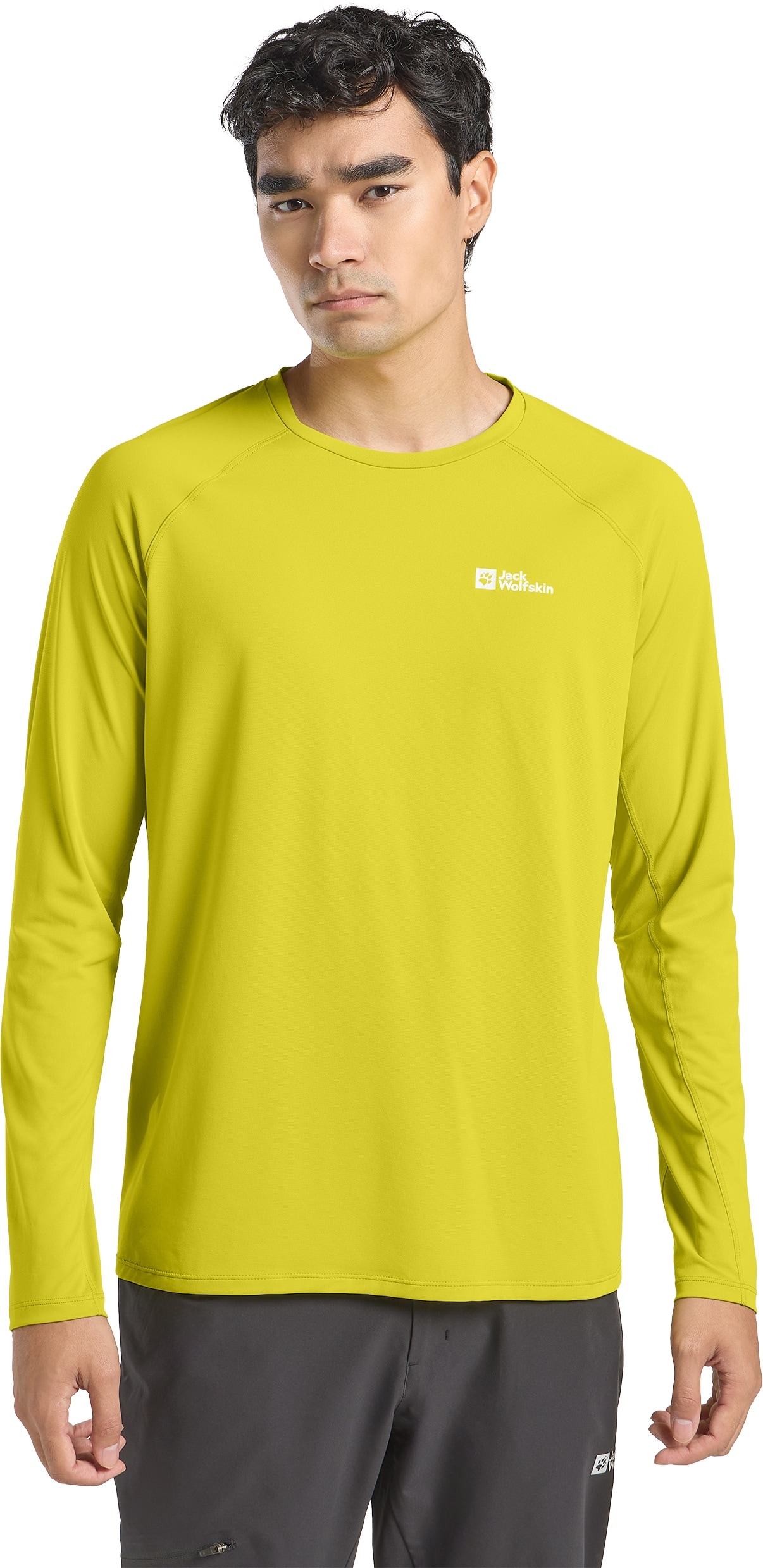Langarmshirt JACK WOLFSKIN "PRELIGHT SWIFT LS M", Herren, Gr. L (52), grün (chartreuse), Obermaterial: 100% Polyester, Shirts Langarmshirt