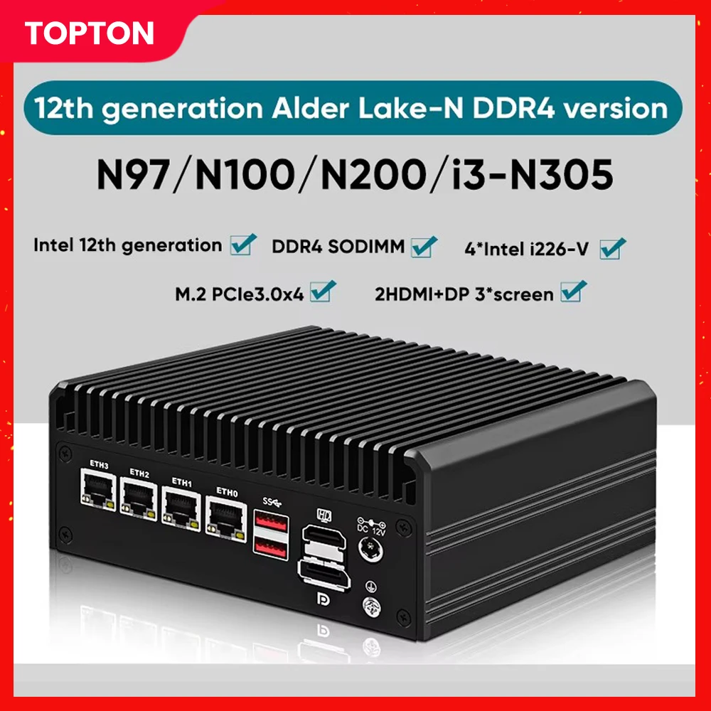2025 neuer 4 * i226-v 2,5g fester Firewall-Router Intel i3 n305 n100 lüfter loser Mini-PC ddr4 pcie 3,0x4 msata 2 * hd dp nas pfsense proxmox