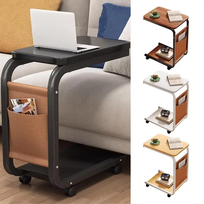 C-förmiger Sofa-Beistelltisch, doppellagig, beweglich, einfach, quadratisch, kleiner Beistelltisch für Sofas, Wohnzimmer, Nachttische, Zubehör Image