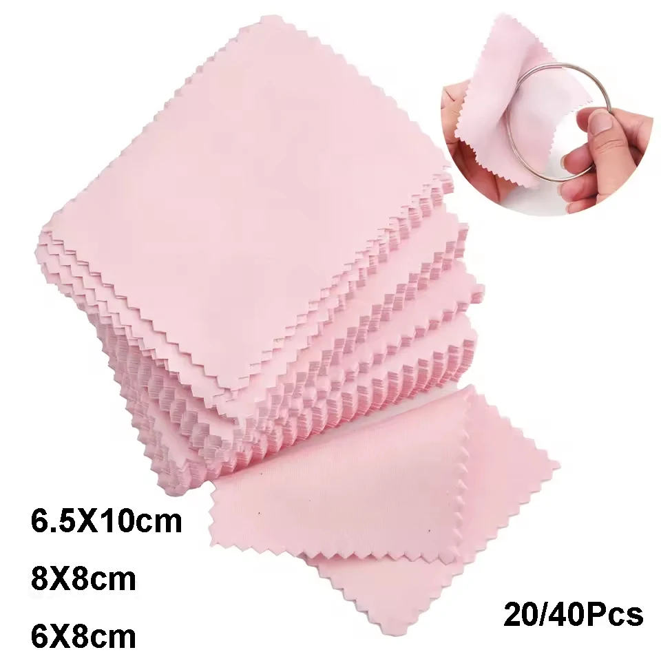 20/40 Teile/paket 6,5-8 cm Schmuck Polieren Rosa Farbe Stoff Polnischen Reinigung Tuch Pflege Für 925 Sauber reinigung Tuch Polieren Gerinnsel Image