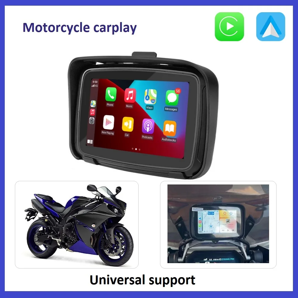 Tomostrong 5-Zoll Portable Motorrad Display Bildschirm Drahtloses Android AUTO IPX7 Wasserdicht Monitor Navigation GPS Carplay Player Image