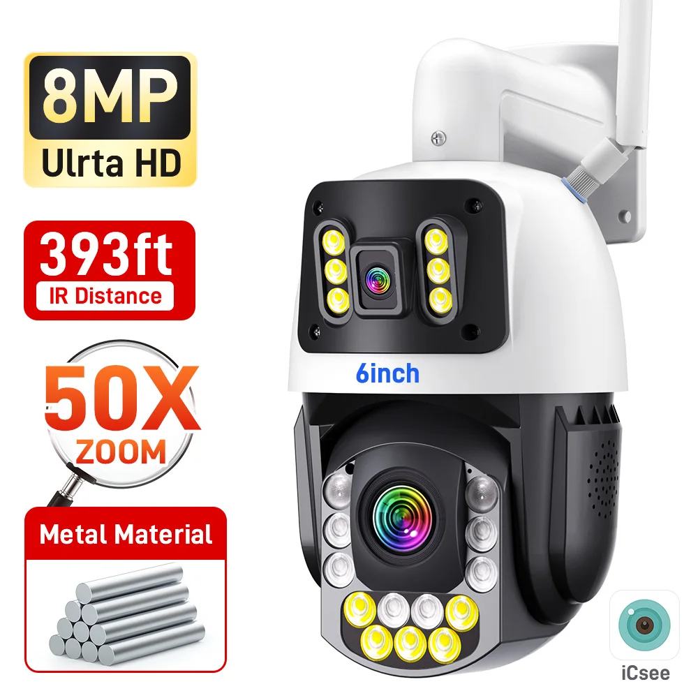 8MP 4G IP-Kamera aus Metall für den Außenbereich, optischer 50-facher Zoom, Dual-Objektiv, PTZ-Sicherheit, kabellose CCTV-Videoüberwachungskamera, Onvif ICSee Image