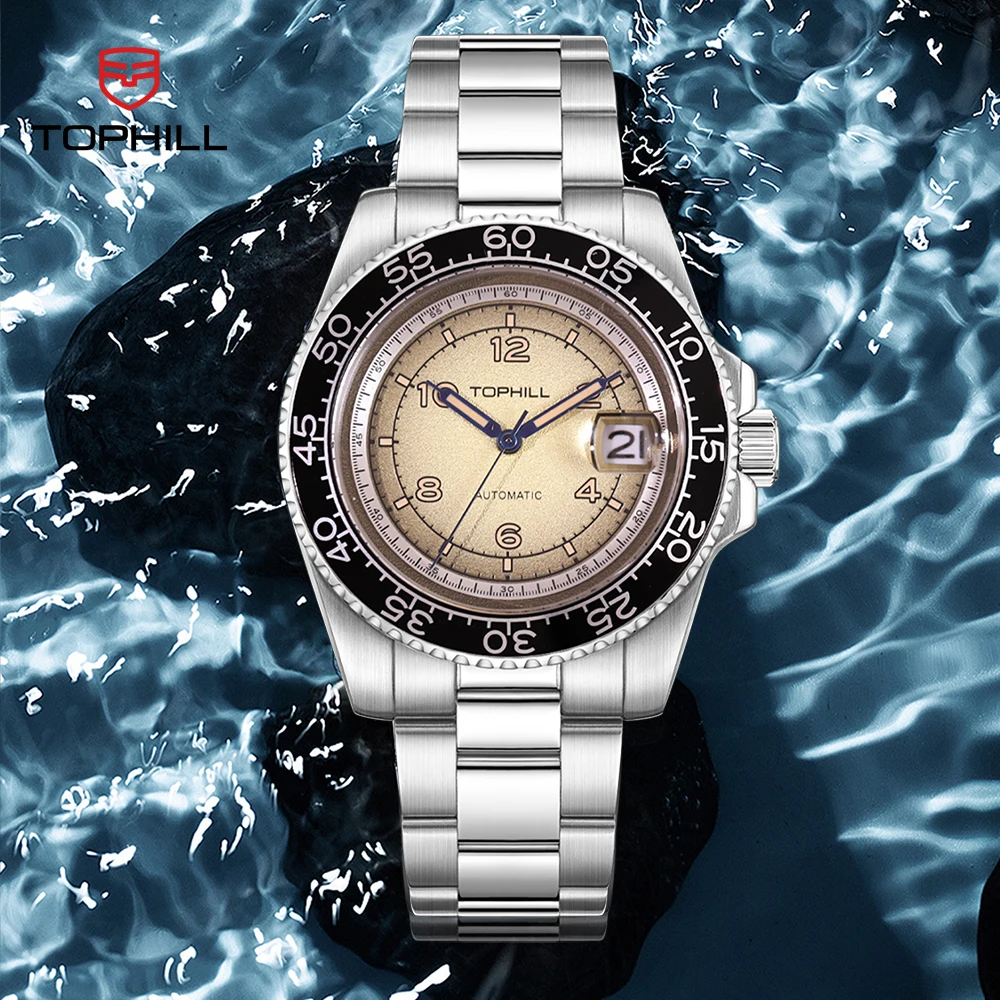 TOPHILL Herren leuchtende automatische mechanische Uhr 41 mm Saphirglas 30 m wasserdicht mit Miyota 2813 Kalenderwerk TD006G Image