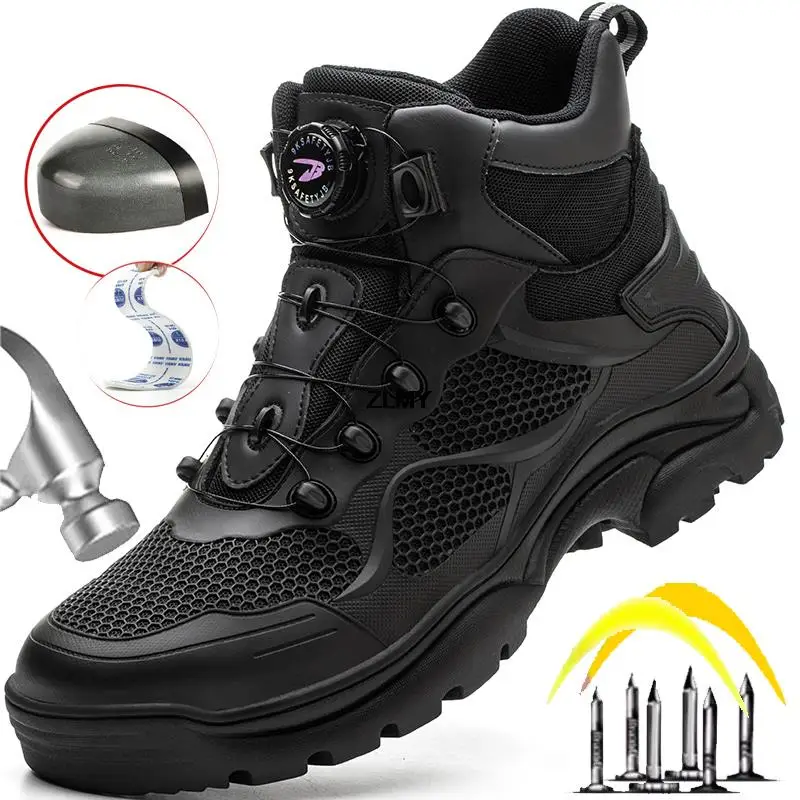 Bau Arbeits stiefel Männer Stahl Zehen Sicherheits schuhe gedreht Knopf Anti-Smash Pannen sichere Turnschuhe Mann High Top Sicherheits stiefel Image