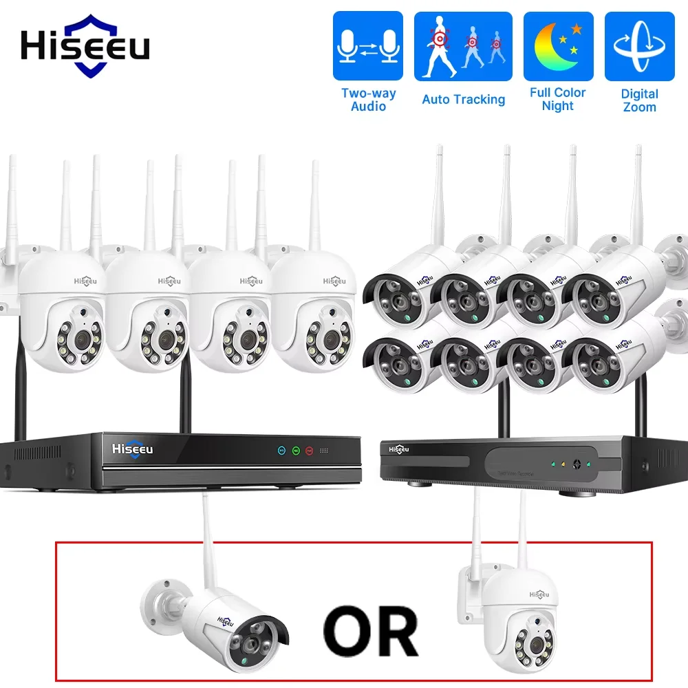 Hiseeu H.265+ 10CH NVR Drahtloses CCTV-Außenkamera-Überwachungssystem 3/5MP WIFI PTZ IP-Kamera-Set Sicherheits-Bullet-Kamera-Kit Image