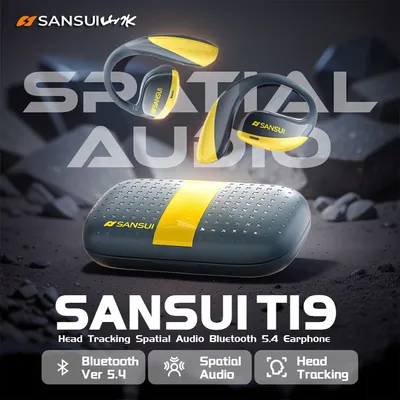 Sansui T19 Deep Bass Open Ear Bluetooth 5.4 Earphone Head Tracking Spatial Audio Headphone IPX6 Waterproof Sports OWS Headset