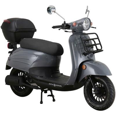 Mofaroller ALPHA MOTORS "Adria", grau (mattgrau, schwarz), Motorroller & Mofas, mit Topcase, 25 km/h, mit Lenkerschloss, B:67cm H:108cm L:175cm