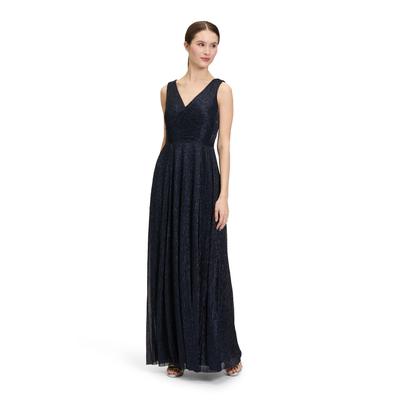 Abendkleid VERA MONT "Vera Mont Abendkleid mit Plissee", Damen, Gr. 46, Normalgrößen, blau (blau, schwarz), Chiffon, Obermaterial: 62% Polyester, 38% Polyester metallisiert. Futter: 100% Polyester., festlich, ausgestellt lang, V-Ausschnitt, ohne... Image