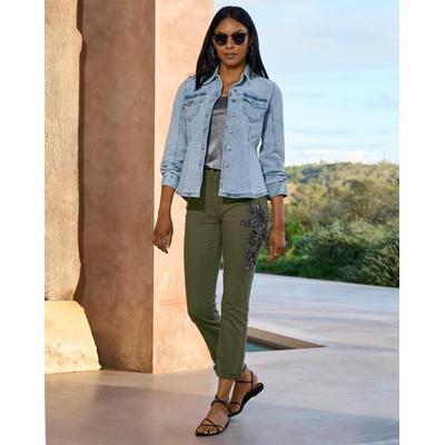 Boston Proper - Olive Green - Newport Crystal Trim Tonal Jean - 14