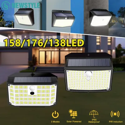 New Solar Motion Sensor Lights 176/158LED Outdoor Waterproof Wall Lights 3 Modes Solar Security