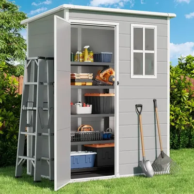 5 X 3 FT Resin Outdoor Storage Shed, Plastic Garden Sheds with Floor, Outside Patio Storage House