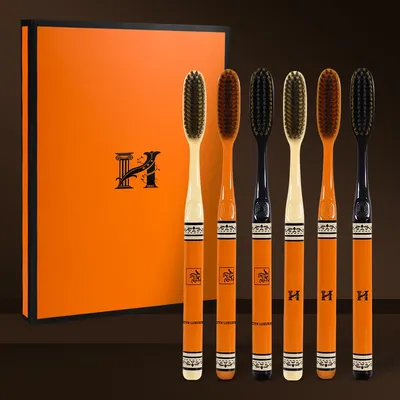 GYN [6-pcs gift box] classic orange printed handle extended brush head home adult travel portable
