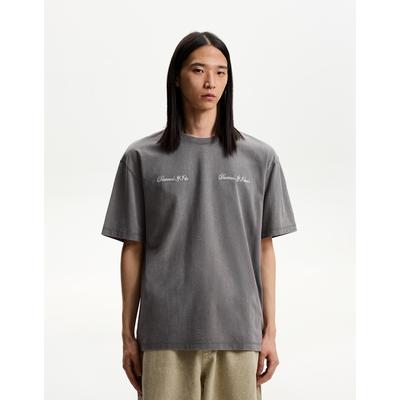 Bershka Short Sleeve T-Shirt With Print Men M Dark Grey