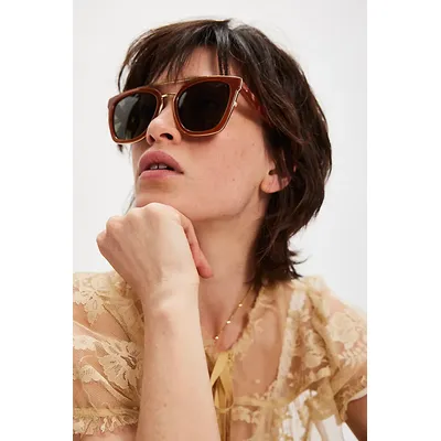 Chloe Polarized Aviator Sunglasses at Free People in Maple/Green