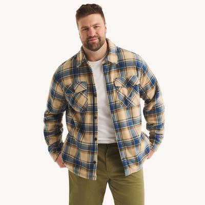 Nautica Men's Big & Tall Plaid Faux Shearling Shirt 164 (Khaki Tent), 2XLT