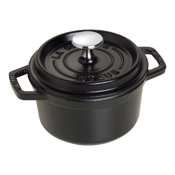 Staub 24 oz. Black Enameled Cast Iron Mini Dutch Oven 1004049