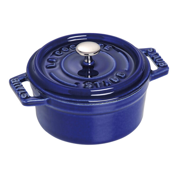 Staub 8 oz. Dark Blue Enameled Cast Iron Mini Dutch Oven 1004282
