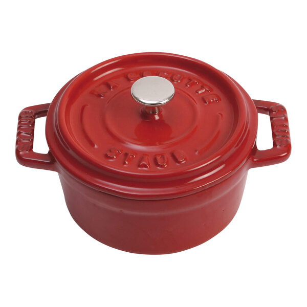 Staub 8 oz. Cherry Enameled Cast Iron Mini Dutch Oven 1004189