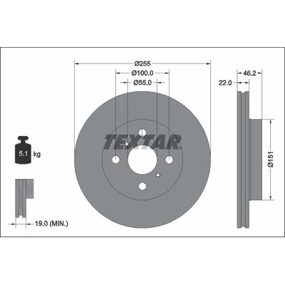 TEXTAR Bremsscheibe vorne rechts links innenbelüftet 255mm für TOYOTA 43512K0010 92344803 Image