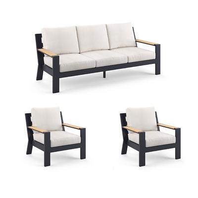 Calhoun 3-pc. Sofa Set with Two Lounge Chairs in Matte Black Aluminum - Standard, Dune - Frontgate