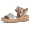 Keilsandalette GABOR, Damen, Gr. 43, beige (hellbeige, goldfarben), Ziegenveloursleder, Glattleder, metallic, klassisch, Schuhe, Sommerschuh, Riemchensandale, Klettverschluss unter der Zierschnalle
