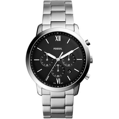 Chronograph FOSSIL "NEUTRA", silber (silberfarben, schwarz), Armbanduhren, Herren, Quarzuhr, Armbanduhr, Herrenuhr, Lederarmband, analog, Tag Image