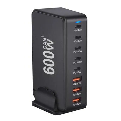 NEUES 600W Gan Fast Charge 3.0 USB Typ C Schnellladegerät Mobiles 8-Port 5C3A PD-Ladegerät Bequem zum Tragen von Tablet-Ladegeräten