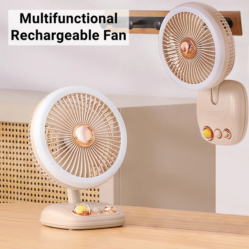 Tragbarer Schreibtischventilator, Tischventilator, stufenlose Geschwindigkeiten, USB-Ventilator mit integriertem 4000-mAh-Akku und Nachtlicht mit 3 Helligkeiten Image