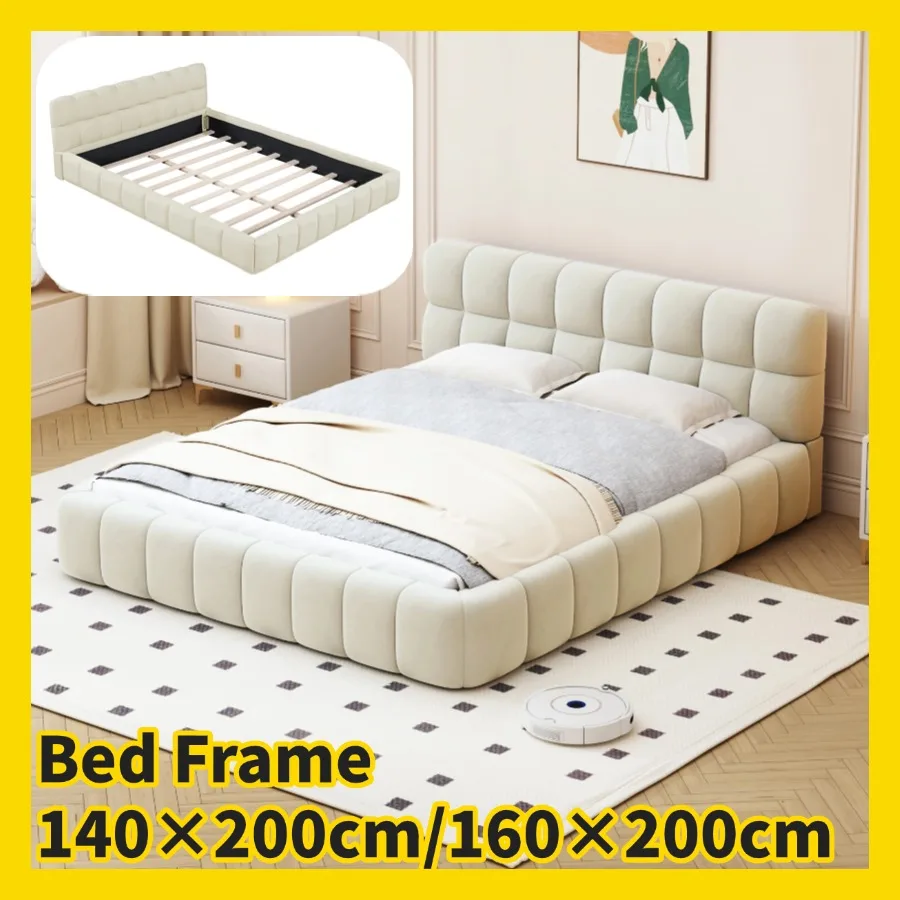 160x200cm/x cm Leinen gepolsterter Bett rahmen, Doppelbett Bett rahmen mit weicher Rückenlehne, Schlafzimmer möbel, Bett rahmen Königin, beige