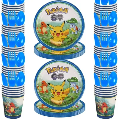 Pikachu Theme Birthday Party Tableware Set Pokemon Party Decoration Banner Glasses Hanging Candy Box Balloon Kids Party Supplies