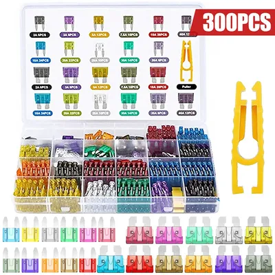 300pcs automotive fuse combination kit, blade type automotive fuse standard and mini size