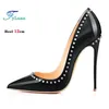 Frauen 12CM Stiletto Mode Niet High Heels Schwarz Rot Flach Mund der Einzelnen Schuhe Club Party Weibliche Spitze Pumpen plus Größe 34-45