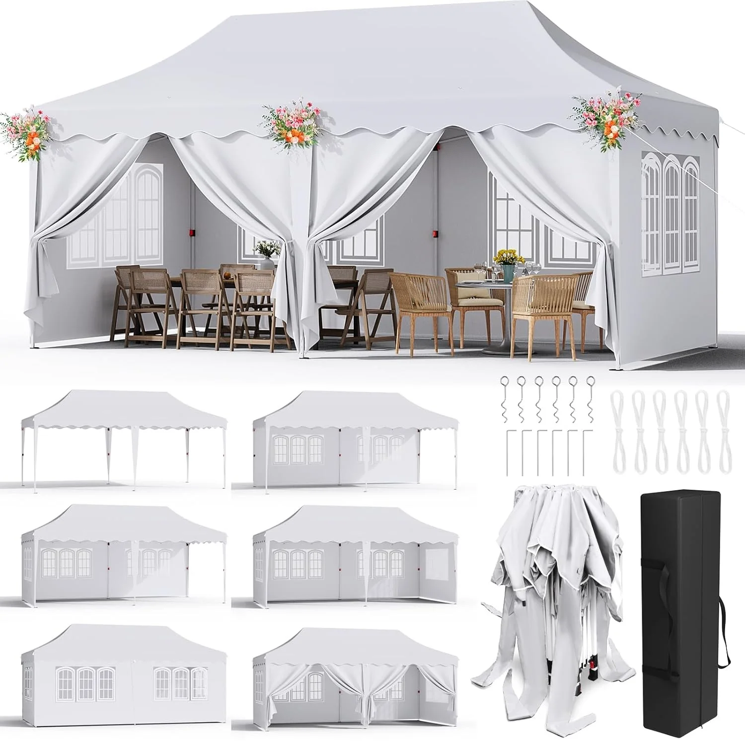 Baldachin, 3 x 6 m, Pop-Up-Pavillon-Pavillon-Zelt mit allen Seitenwänden, wasserdichtes kommerzielles Vordach, Instant-Pavillon für den Außenbereich, UV50+ Partyzelt Image