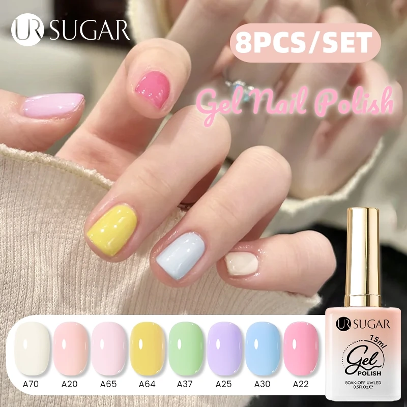 UR SUGAR 8 TEILE/SATZ 15 ml Macaron Farben Gel Nagellack Candy Rosa Lila Semi Permanent Soak Off UV Gel Nail art Maniküre Kit