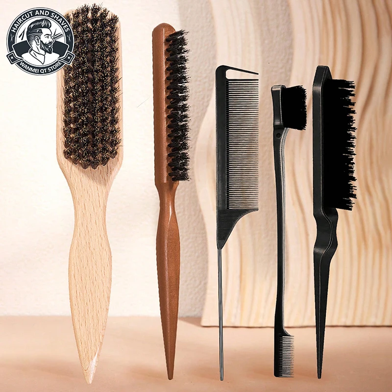 6-teiliges Haarbürsten- und Kamm-Set mit Kantenkontrolle – Nylonborstenbürsten zum Entwirren, Necken und Glätten Image