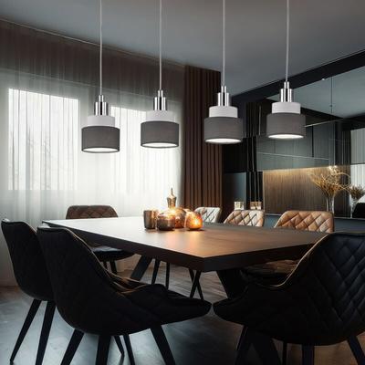 Wofi - Hängelampe Esstisch Pendelleuchte 4 flammig Hängeleuchte, Metall Chrom Textil grau, 4x E14, Image