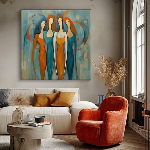 handgefertigtes Ölgemälde auf Leinwand, Wandkunst, Dekoration, moderne abstrakte Figur für Zuhause, Tanzstudio, Dekor, gerollt, rahmenlos, ungedehntes Gemälde Image